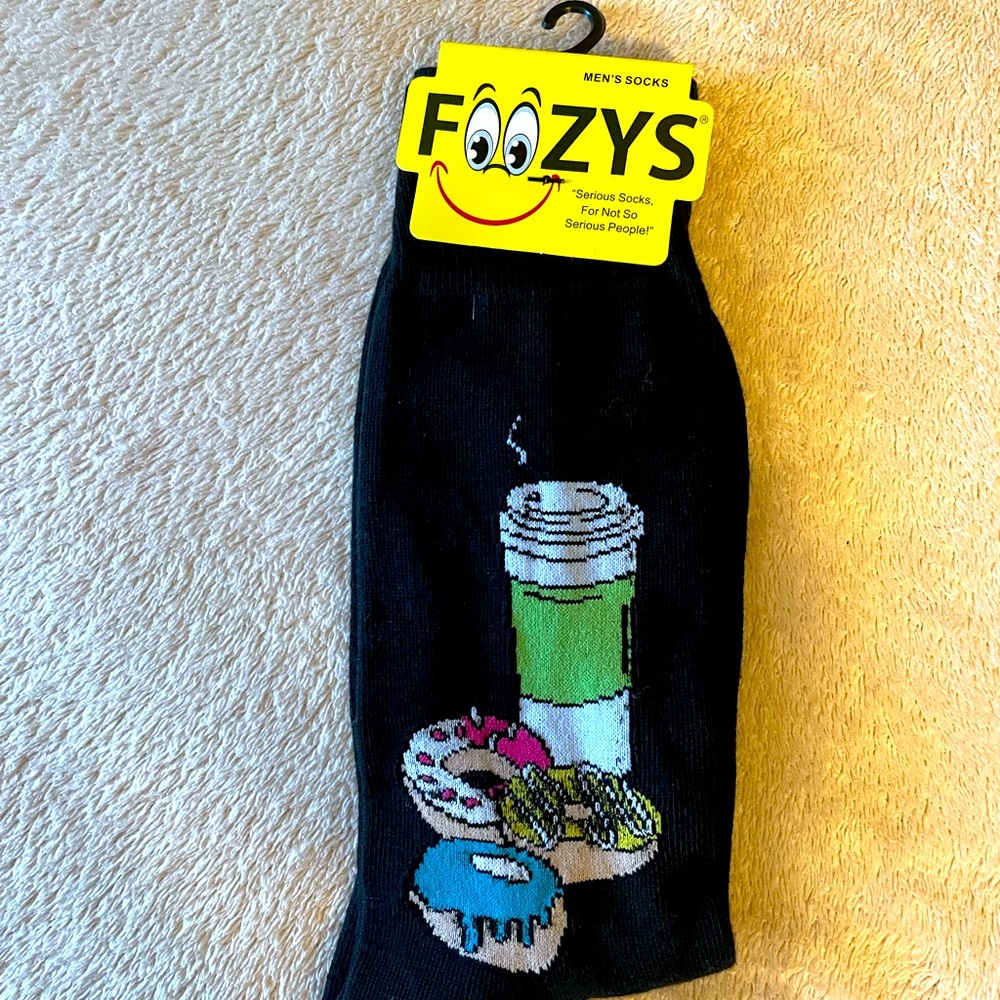 Foozy’s Men’s Collection.  Black Doughnut socks.